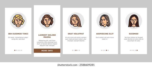 facial expression female smile onboarding mobile vector pout smirk, glare wink, blush scowl, grin sneer, beam, grimace pout, sulk, glower facial expression female smile illustrations