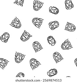 facial expression female smile vector seamless pattern thin line illustration