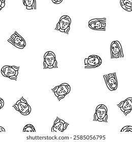 facial expression female smile vector seamless pattern thin line illustration