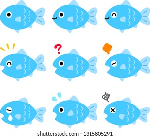 Facial expression of fish character illustration set