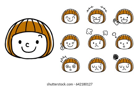 Facial expression of girls: set, variation