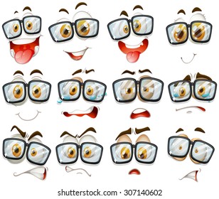 Facial expression with glasses illustration