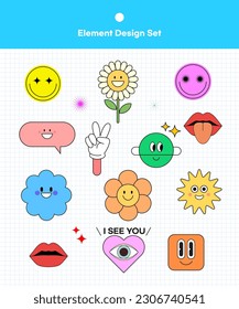Conjunto de diseño de elementos de diseño de expresiones faciales, gráficos y estacionarios