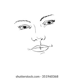 Facial expression, hand-drawn illustration of face of a girl with positive emotional expressions. Beautiful features of lady visage.