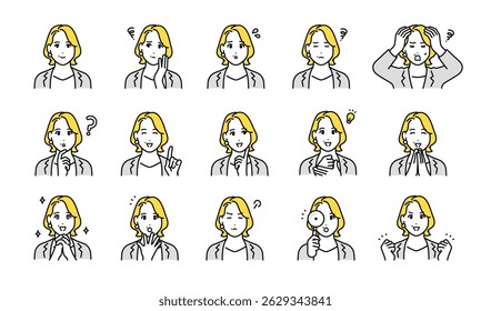 Facial expression icon set for middle-aged female managers