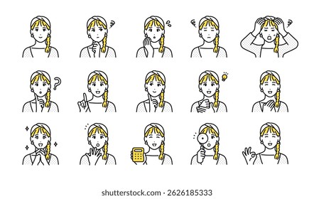 Facial expression icon set of a young woman wearing a turban