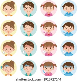 
Facial expression illustration circle icon set of family consisting of parents, girls and boys