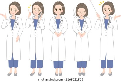 Facial expression illustration material of a smiling female doctor