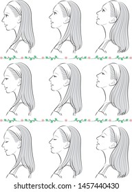 Facial expression illustration of a profile of a woman