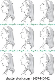 Facial expression illustration of a profile of a woman