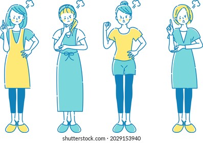 Facial expression illustration set of angry woman