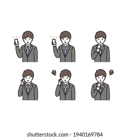 Facial expression illustration set of a businessman with a smartphone