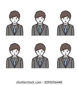 Facial expression illustration set of businessman, man in suit