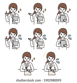 Facial expression illustration set of female pharmacist and female doctor
