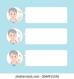 Conjunto de ilustraciones de expresión facial de un médico masculino que realiza un diagnóstico en línea