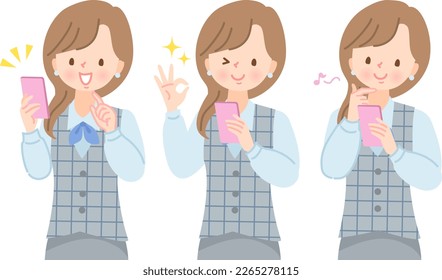 Facial expression illustration set of woman holding smartphone