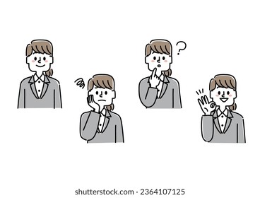 Facial expression illustration set of women in suits