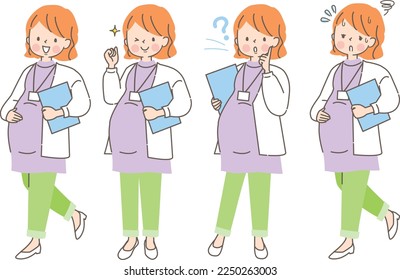 Facial expression illustration set of working pregnant woman