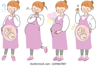 Facial expression illustration set of young pregnant woman