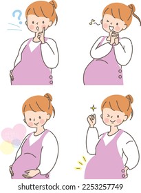 Facial expression illustration set of young pregnant woman