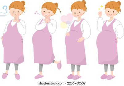 Facial expression illustration set of young pregnant woman