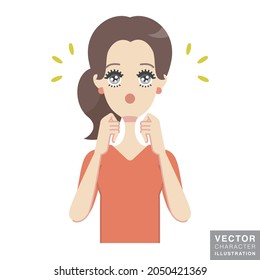 Facial expression illustration of a young woman who is easy to use for word-of-mouth advertising of surprised and convincing facial expressions and poses