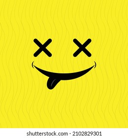 facial expression insulting, ridiculous mouth on yellow background and curved lines, facial expression vector illustration