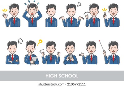 Facial expression material illustration set of high school boys