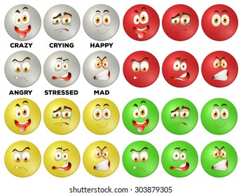 Facial expression on round badges illustration