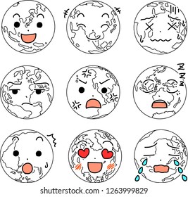 Facial expression outline of a round earth set