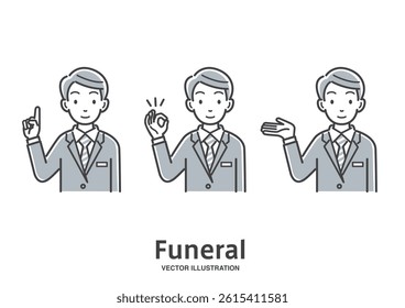 Facial expression pattern material of male funeral home staff