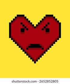 Emojis do coração da arte de pixel da expressão facial no fundo amarelo.