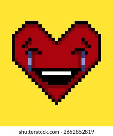 Emojis do coração da arte de pixel da expressão facial no fundo amarelo.
