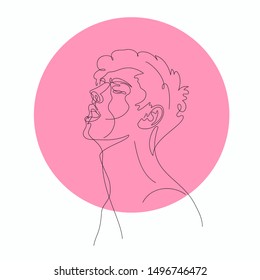 Facial expression portrait continuous one line vector illustration.