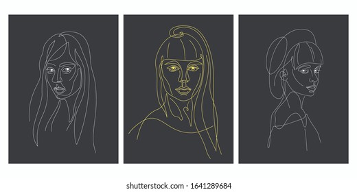 Facial expression portrait continuous one line vector illustration.