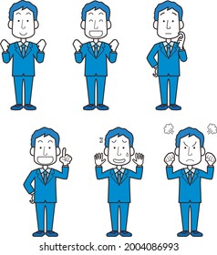 Facial expression pose illustration set of office worker male