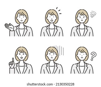 Facial expression and pose set of business woman.