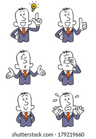 Facial expression and pose of the six business people