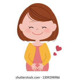 Facial expression of pregnant women. Pregnant women are happy.