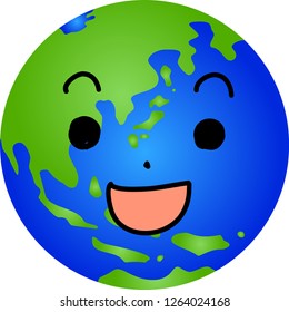 Facial expression of a round blue gradation earth