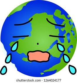 Facial expression of a round blue gradation earth