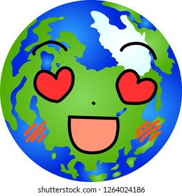 Facial expression of a round blue gradation earth