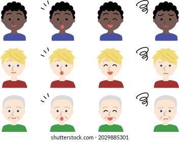 Expresión facial para hombres blancos y negros