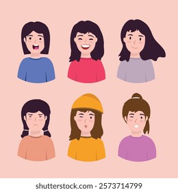 Facial expression. Set emotions of woman's. Vector flat design.