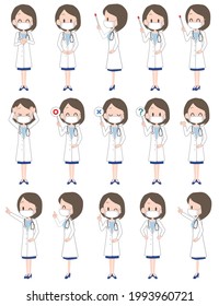 Facial expression set of a female doctor wearing a mask.