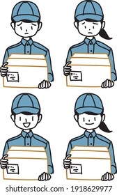 Ilustración de conjunto de expresiones faciales del personal de entrega