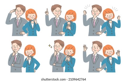 Facial expression set of men and women in suits