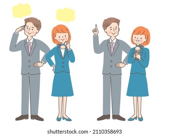Conjunto de expresiones faciales de hombres y mujeres con traje