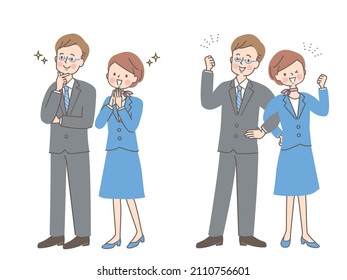 Facial expression set of men and women in suits