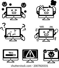 Facial expression set for personal computer character failure and trouble